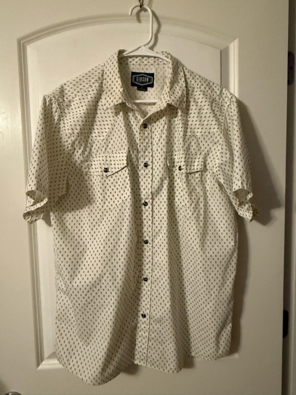 Gibson Pearl Snap Cream Short-Sleeve Shirt with Micro Print size L Lar